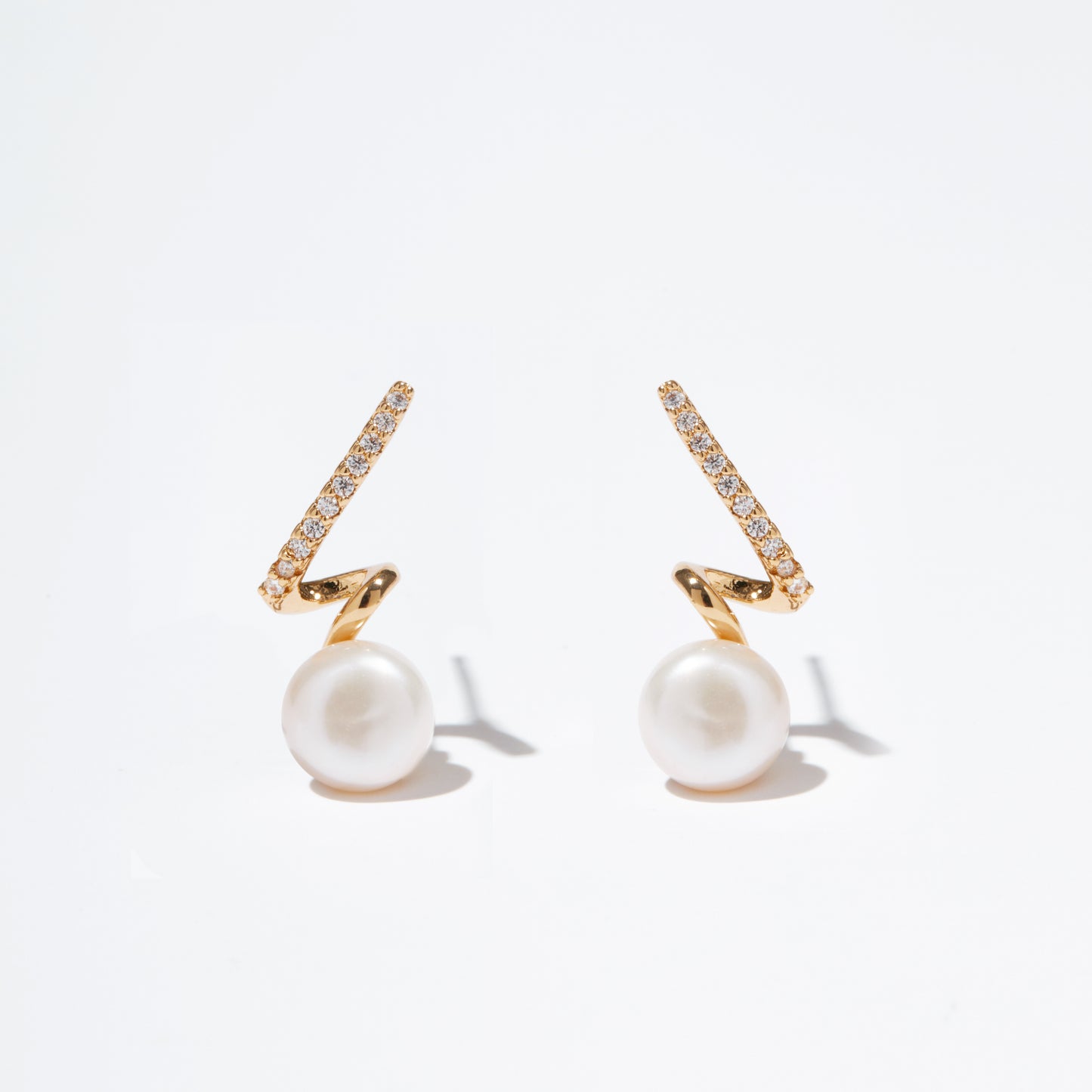 Twisted Shape Freshwater Pearl Studs with Sparking Zirconia