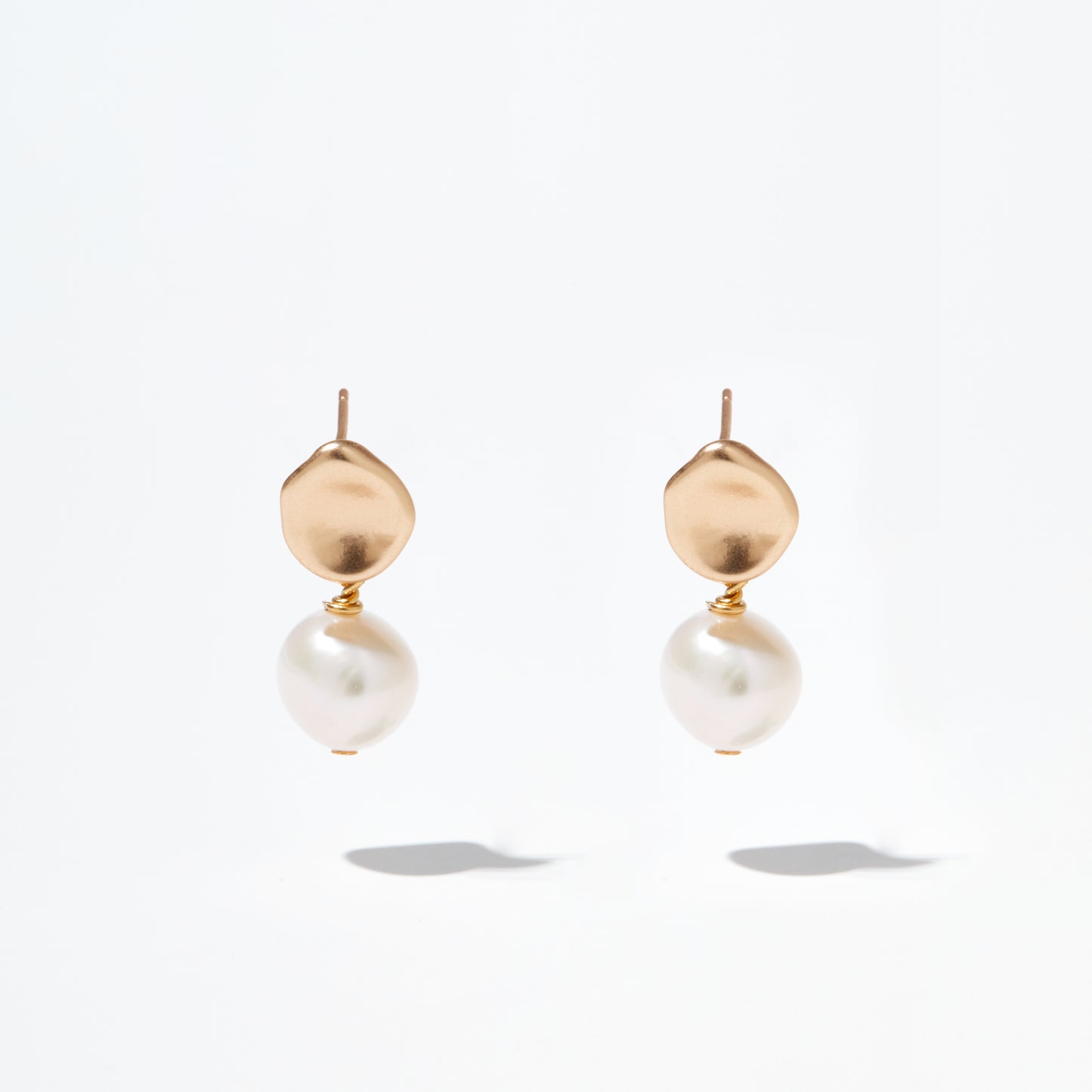 Baroque Freshwater Pearl Drop Earrings Matt Gold
