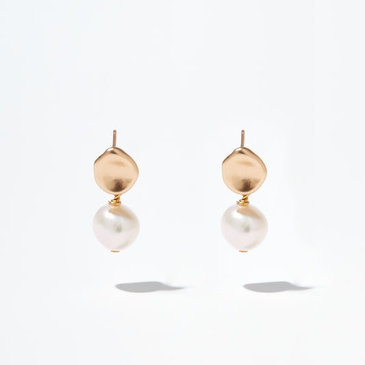 Baroque Freshwater Pearl Drop Earrings Matt Gold