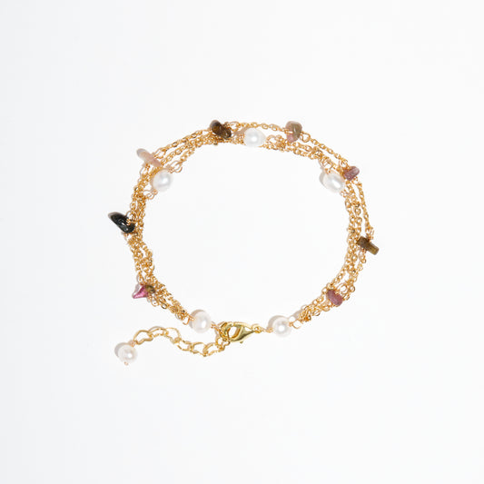 Dainty pearl and stone bracelet