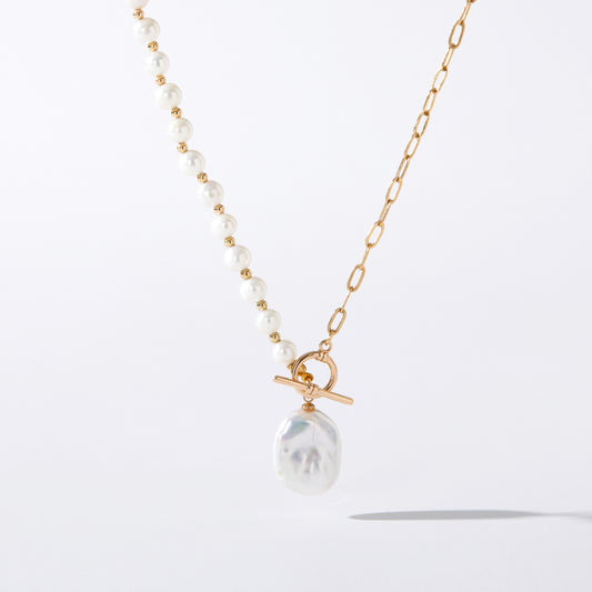 Half half square baroque pearl necklace
