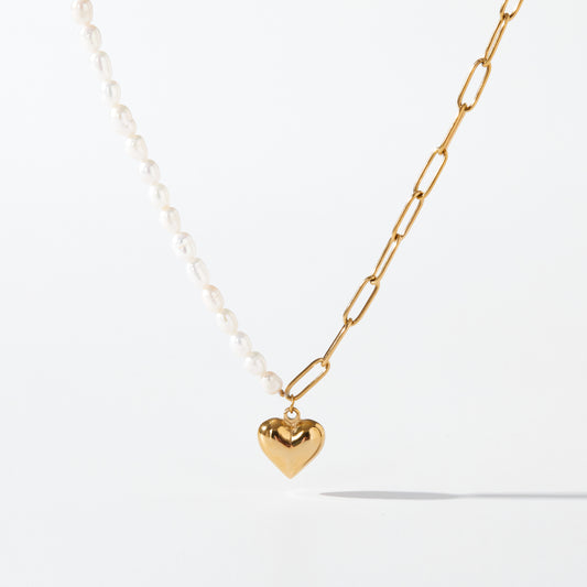 Half and half heart of love pearl necklace