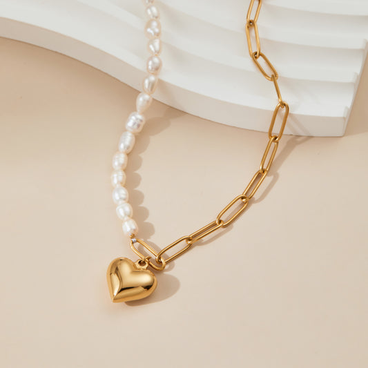 Half and half heart of love pearl necklace