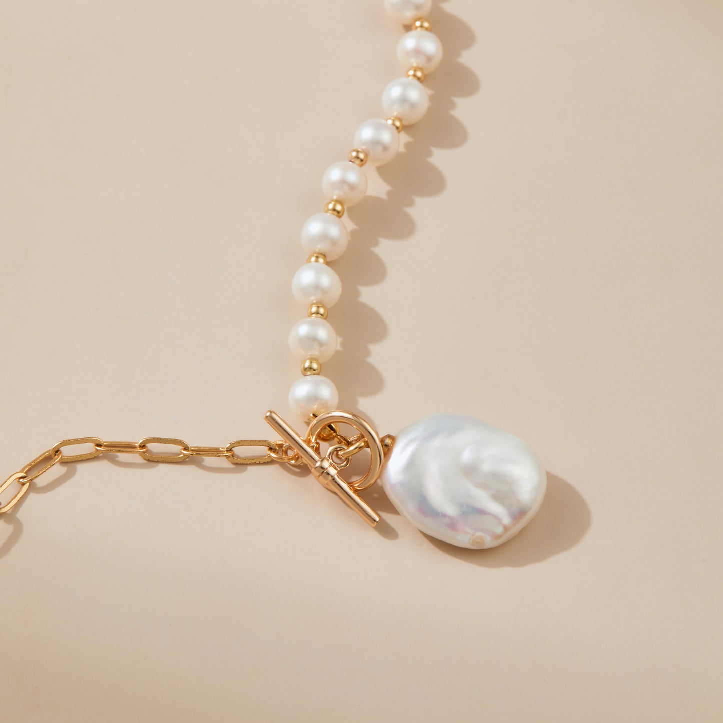 Half half square baroque pearl necklace