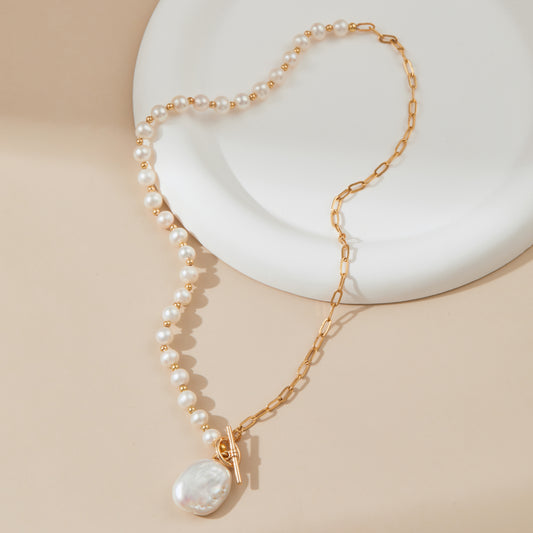 Half half square baroque pearl necklace