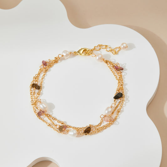 Dainty pearl and stone bracelet