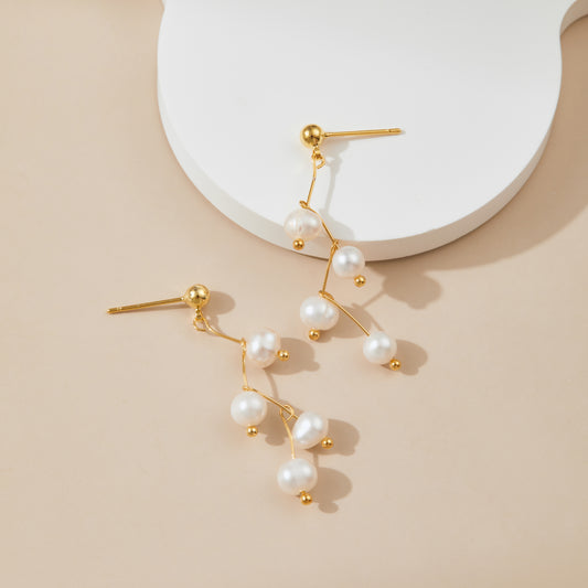 The Constellation – Four-Pearl Cascade Drop Earrings