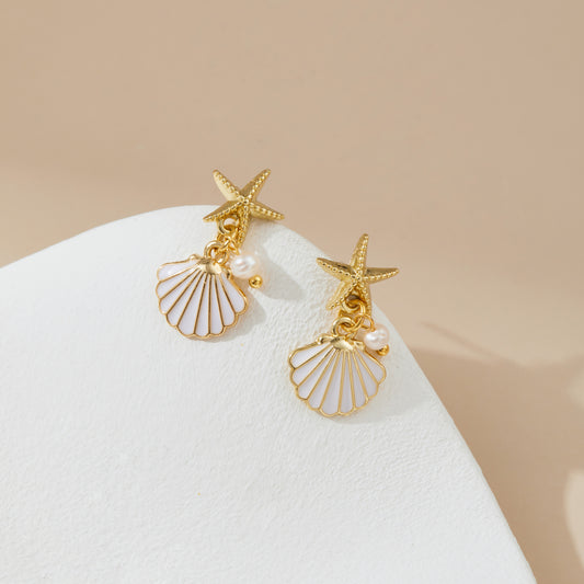Starfish Scallop Freshwater Peal Ear Studs