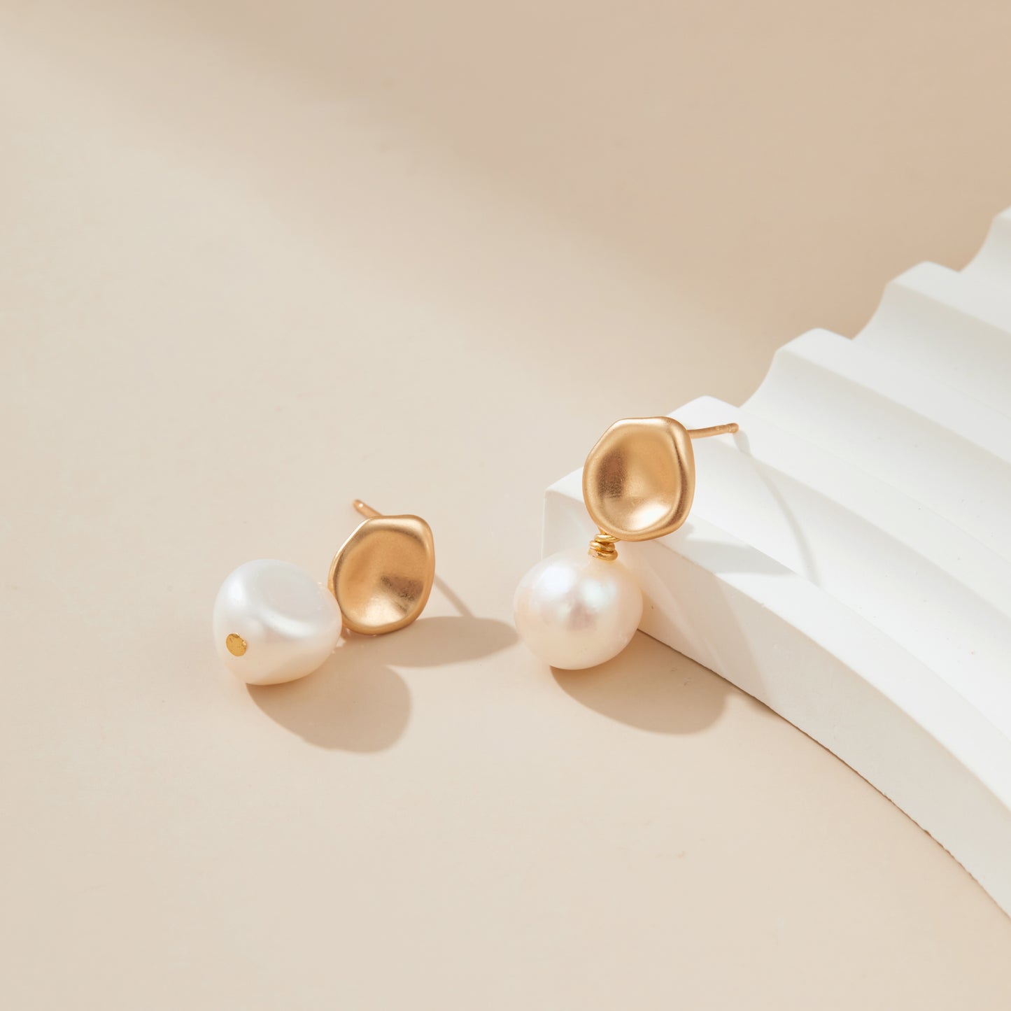 Baroque Freshwater Pearl Drop Earrings Matt Gold