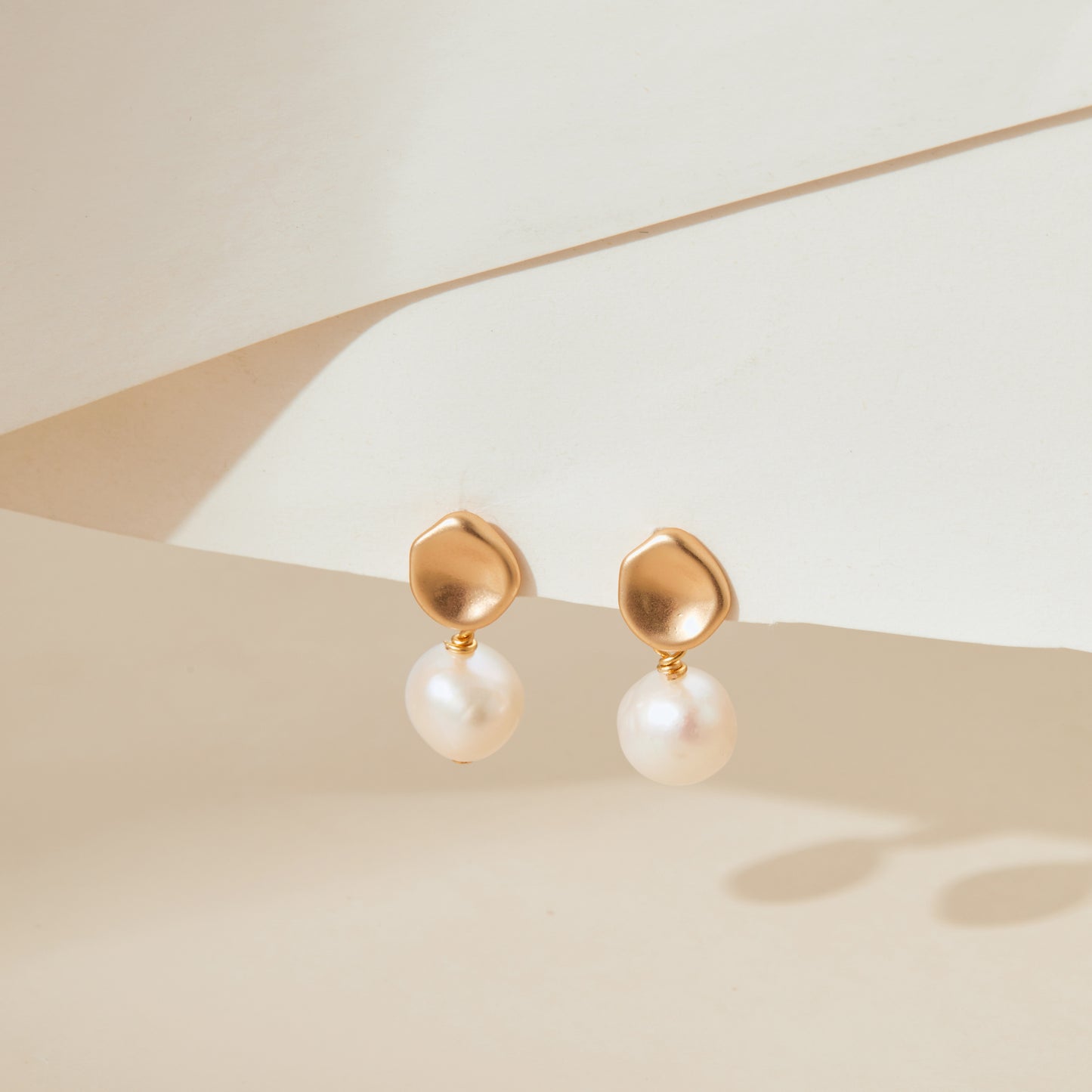 Baroque Freshwater Pearl Drop Earrings Matt Gold