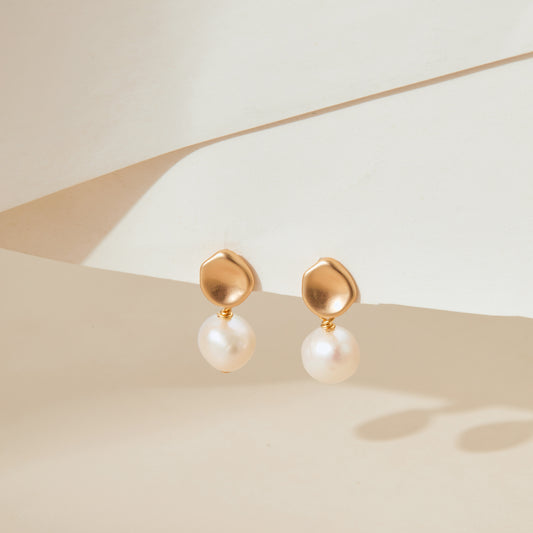 Baroque Freshwater Pearl Drop Earrings Matt Gold