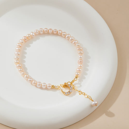 Pearl Bracelet with moon charm