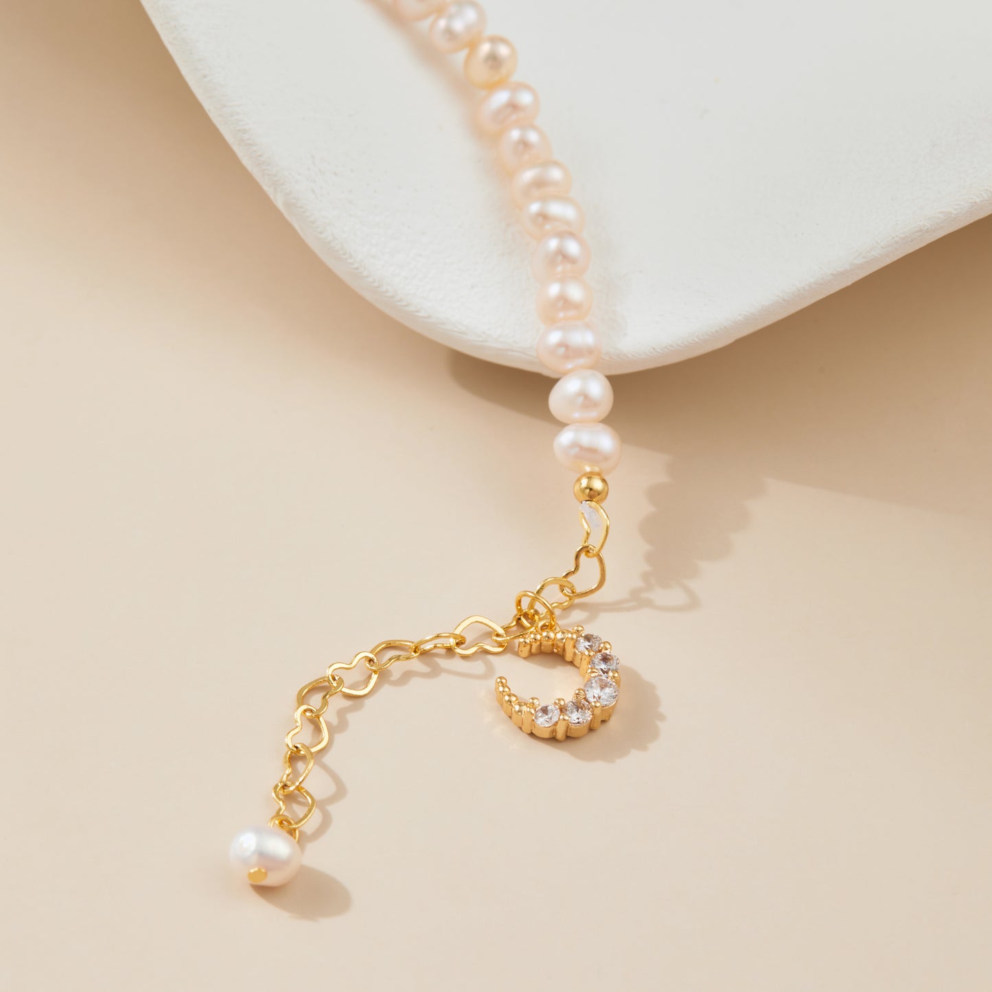 Pearl Bracelet with moon charm