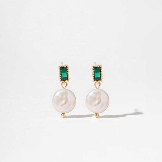 Emerald Elegance Baroque Pearl Earrings