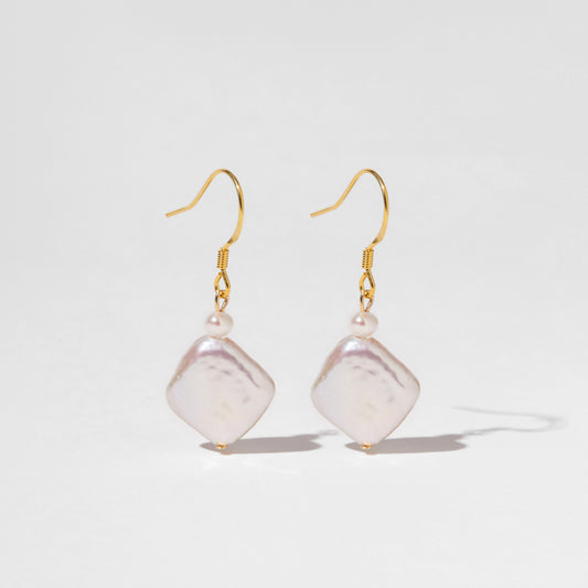 Gold Vermeil Baroque Pearl Square Dangle Earrings