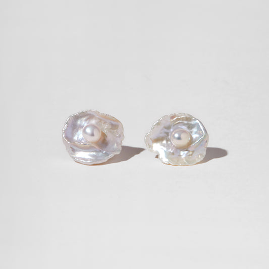 Sun-side Egg Pearl Ear Studs