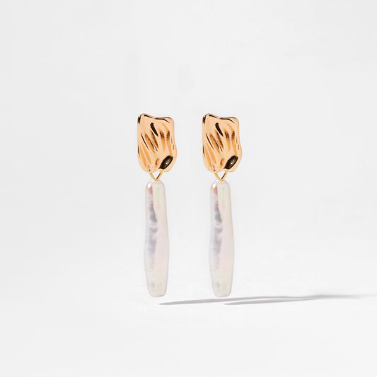 Silver Bar Baroque Pearl Earring