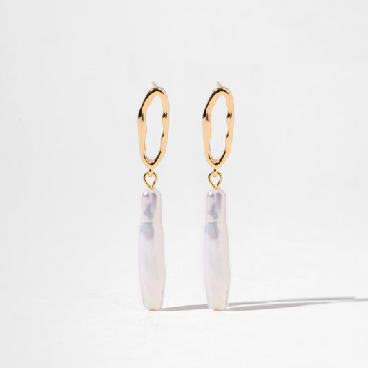 Silver Bar Baroque Pearl Earring