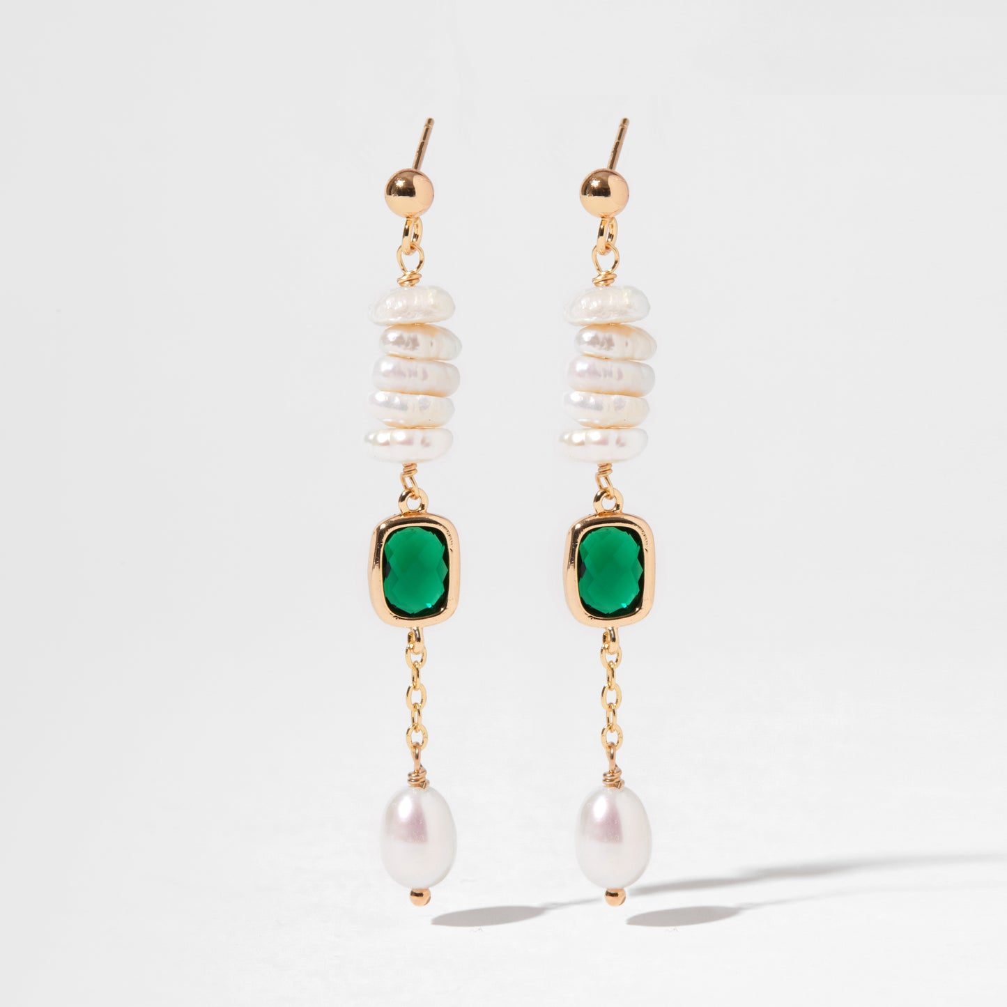 Emerald Stacking pearl earrings