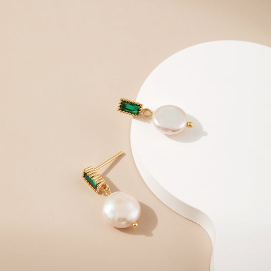 Emerald Elegance Baroque Pearl Earrings