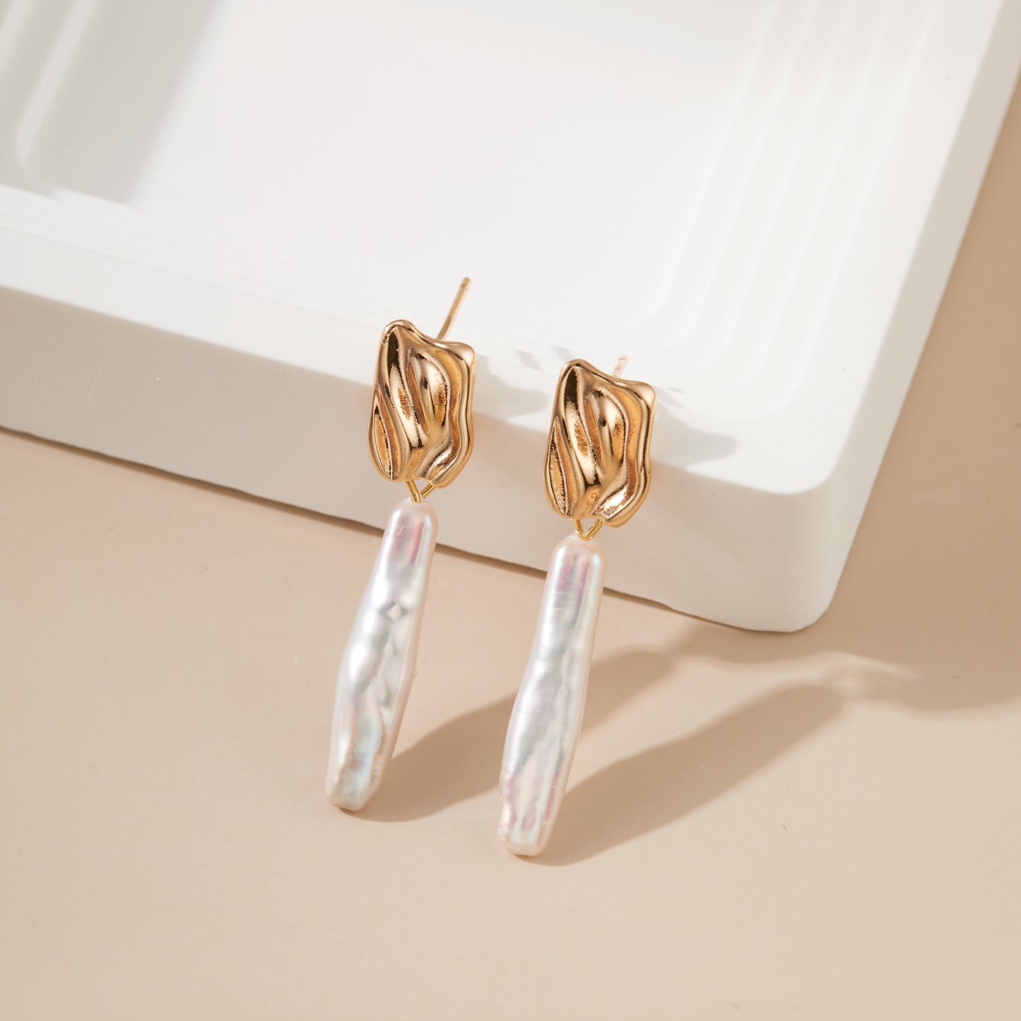 Silver Bar Baroque Pearl Earring