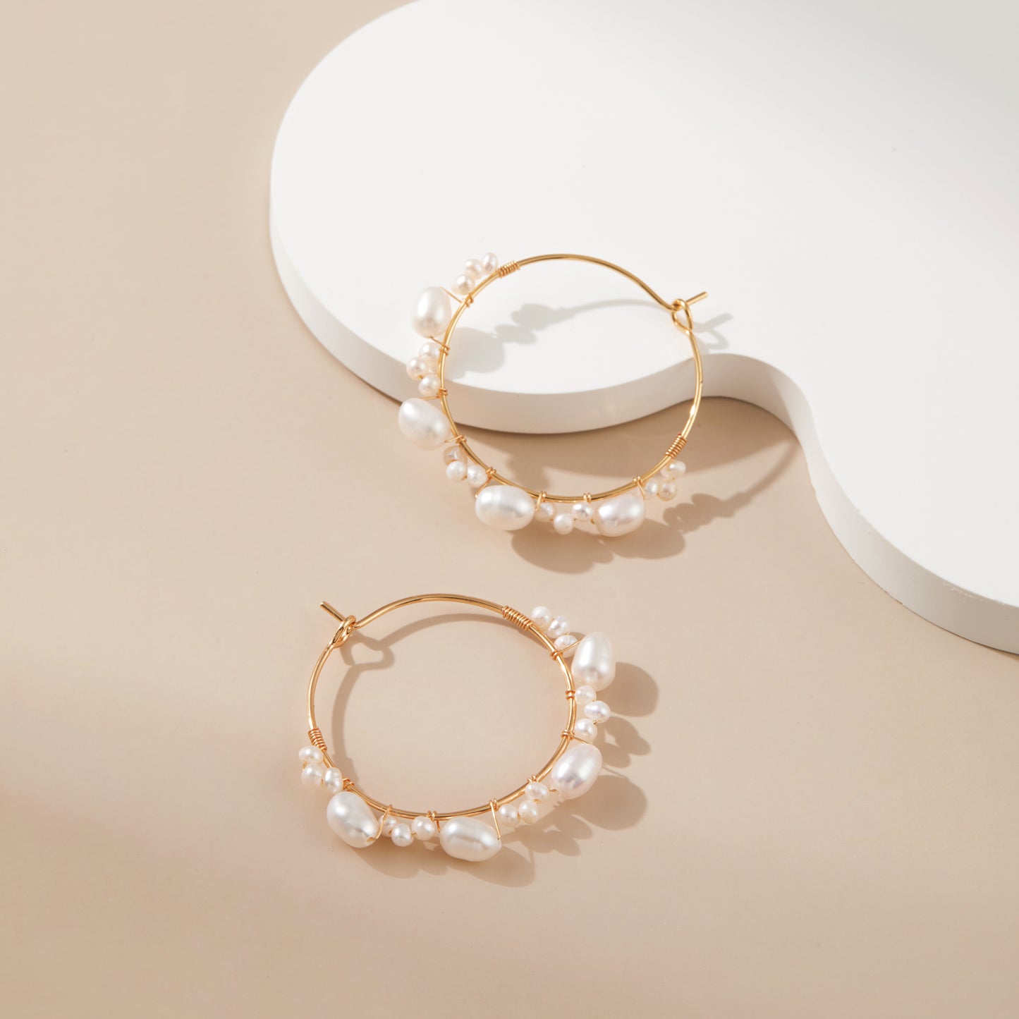 Winding Baroque Star Pearl Hoops