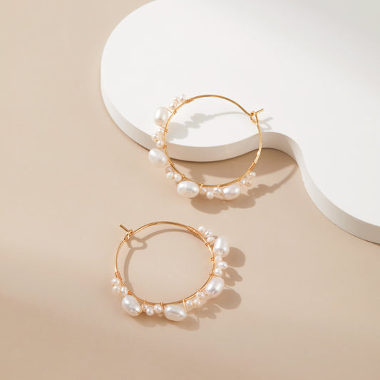 Winding Baroque Star Pearl Hoops