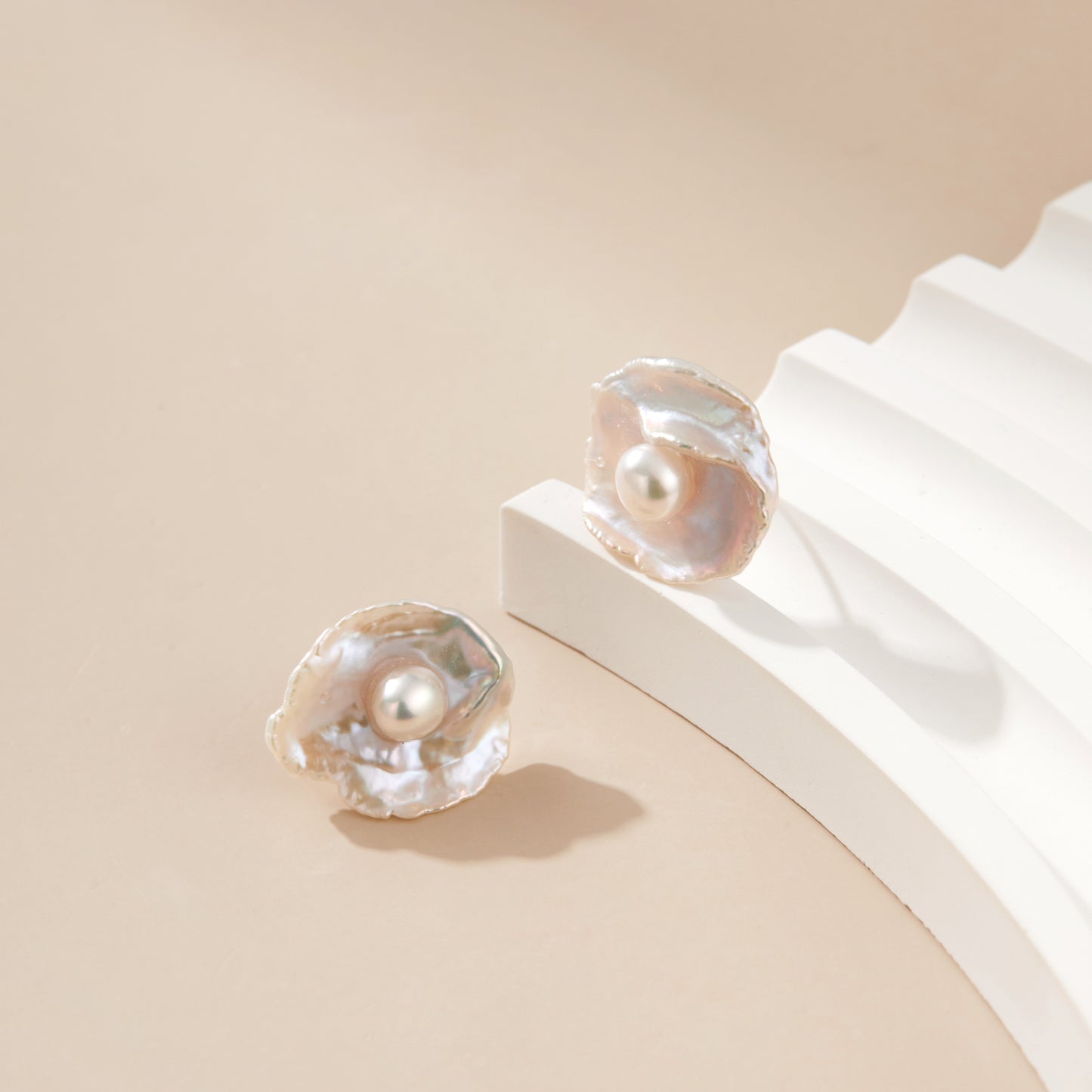 Sun-side Egg Pearl Ear Studs