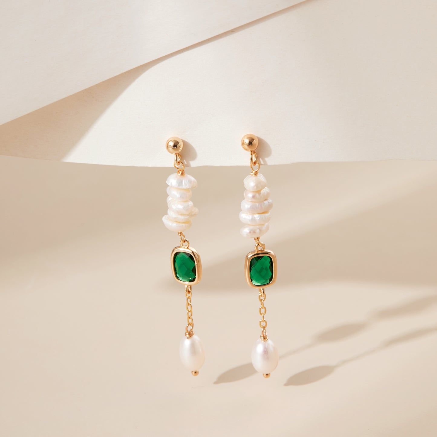Emerald Stacking pearl earrings