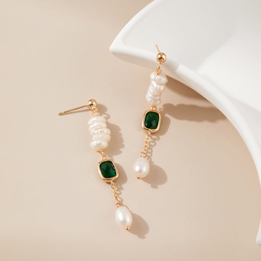Emerald Stacking pearl earrings