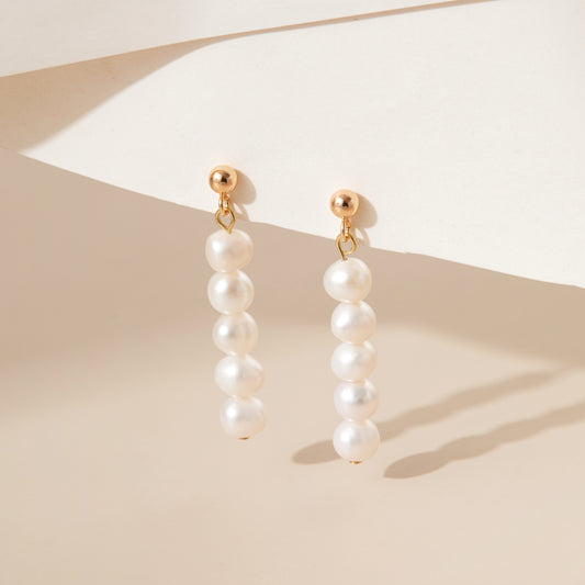 Pearl Column – Five-Pearl Linear Drop Earrings