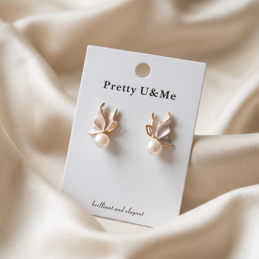 Frosted Butterfly – Frosted Butterfly & Pearl Stud Earrings