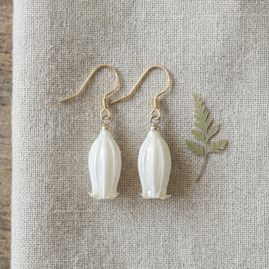 Lily of the Valley – Cream White Bell Flower Drop Earrings