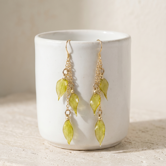Mini Leaves – Dried Mini Leaf Long Drop Earrings