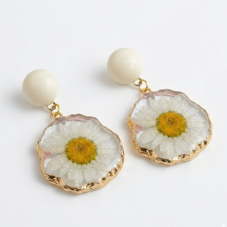 Daisy's Dream – Real Dried Daisy & Resin Drop Earrings