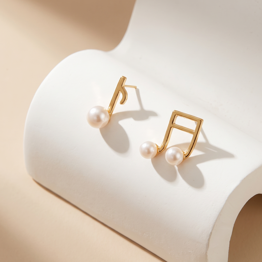 Little Song – Asymmetric Music Note Pearl Stud Earrings