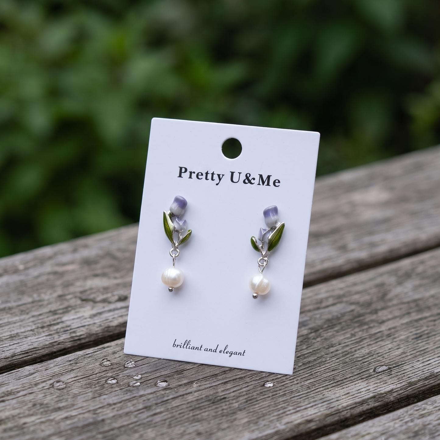 Purple Bell – Enamel Flower & Pearl Drop Earrings