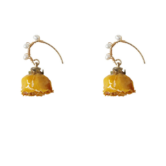 Dried Rose Earrings - Yellow Smile