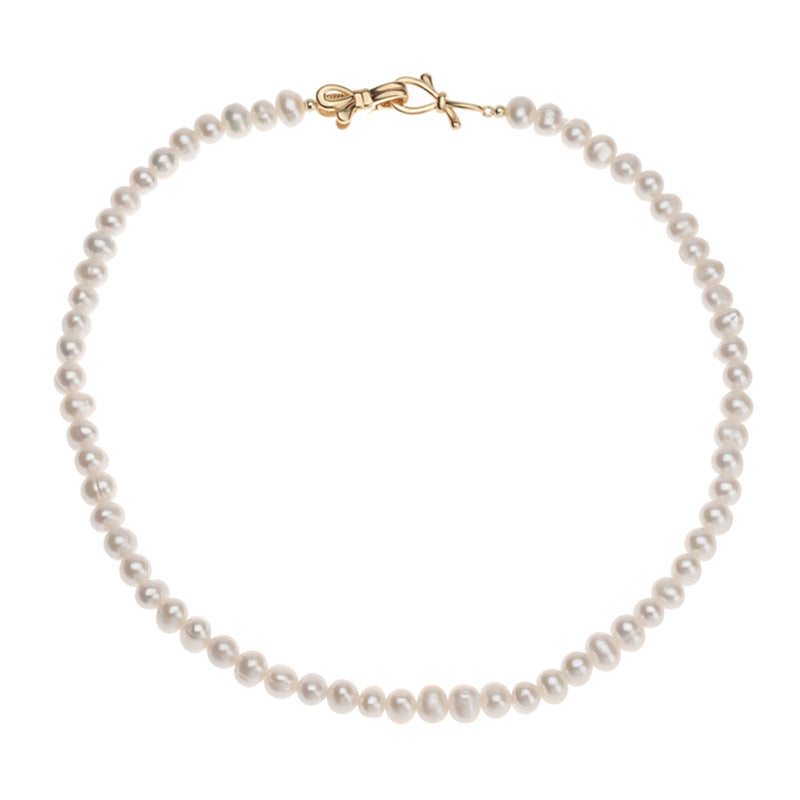Double Bow Clasp Barque Pearl Necklace