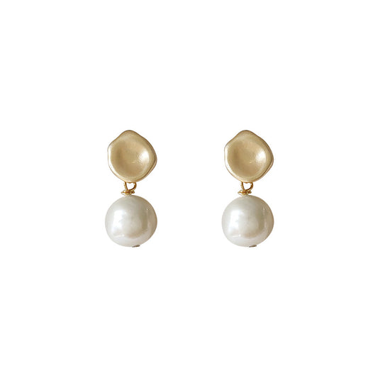 Baroque Freshwater Pearl Drop Earrings Matt Gold