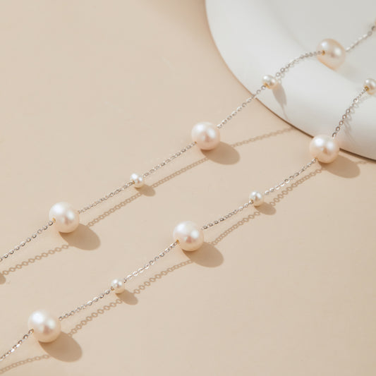 Starry Star – Graduated Pearl Cascade Sterling Silver Necklace