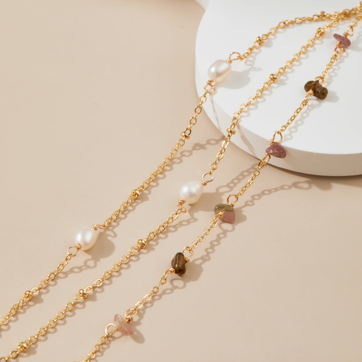 Dainty pearl and stone bracelet