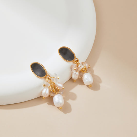 Blue Night – Deep Blue & Pearl Cluster Drop Earrings