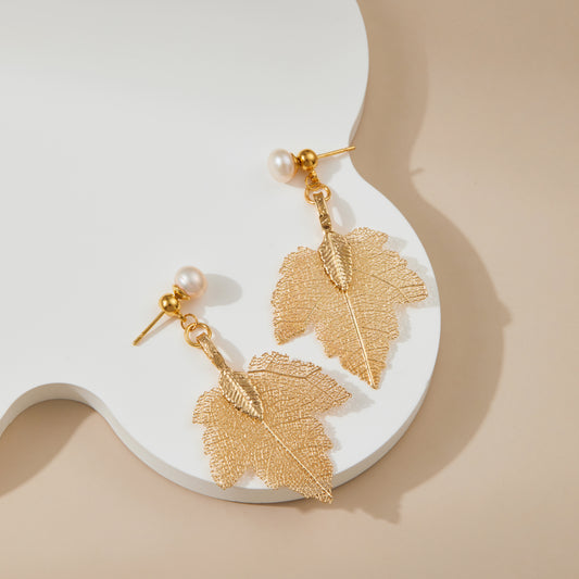Two Ways – Pearl Stud & Filigree Maple Leaf Jacket Earrings