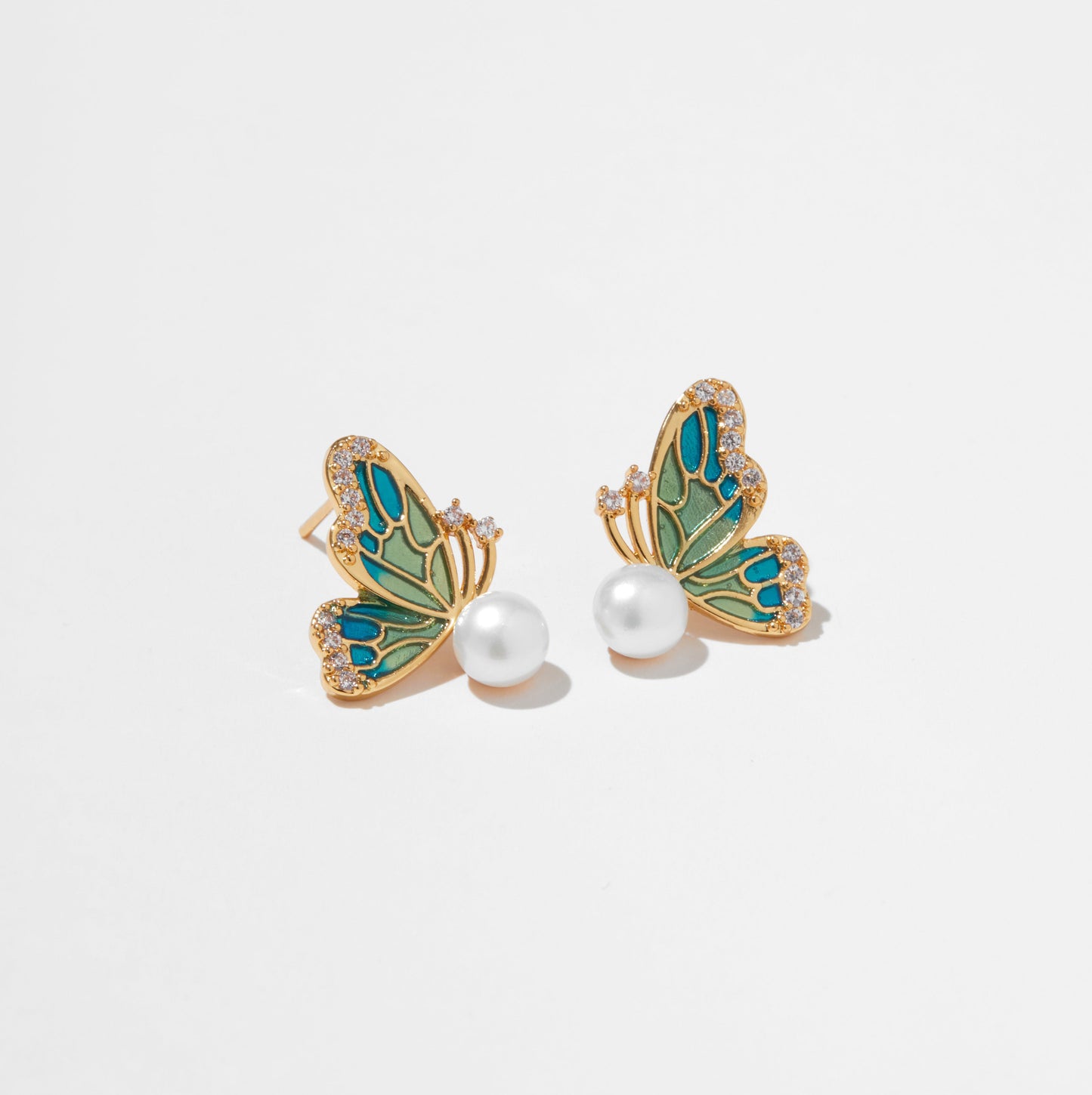 Green Butterfly pearl ear studs