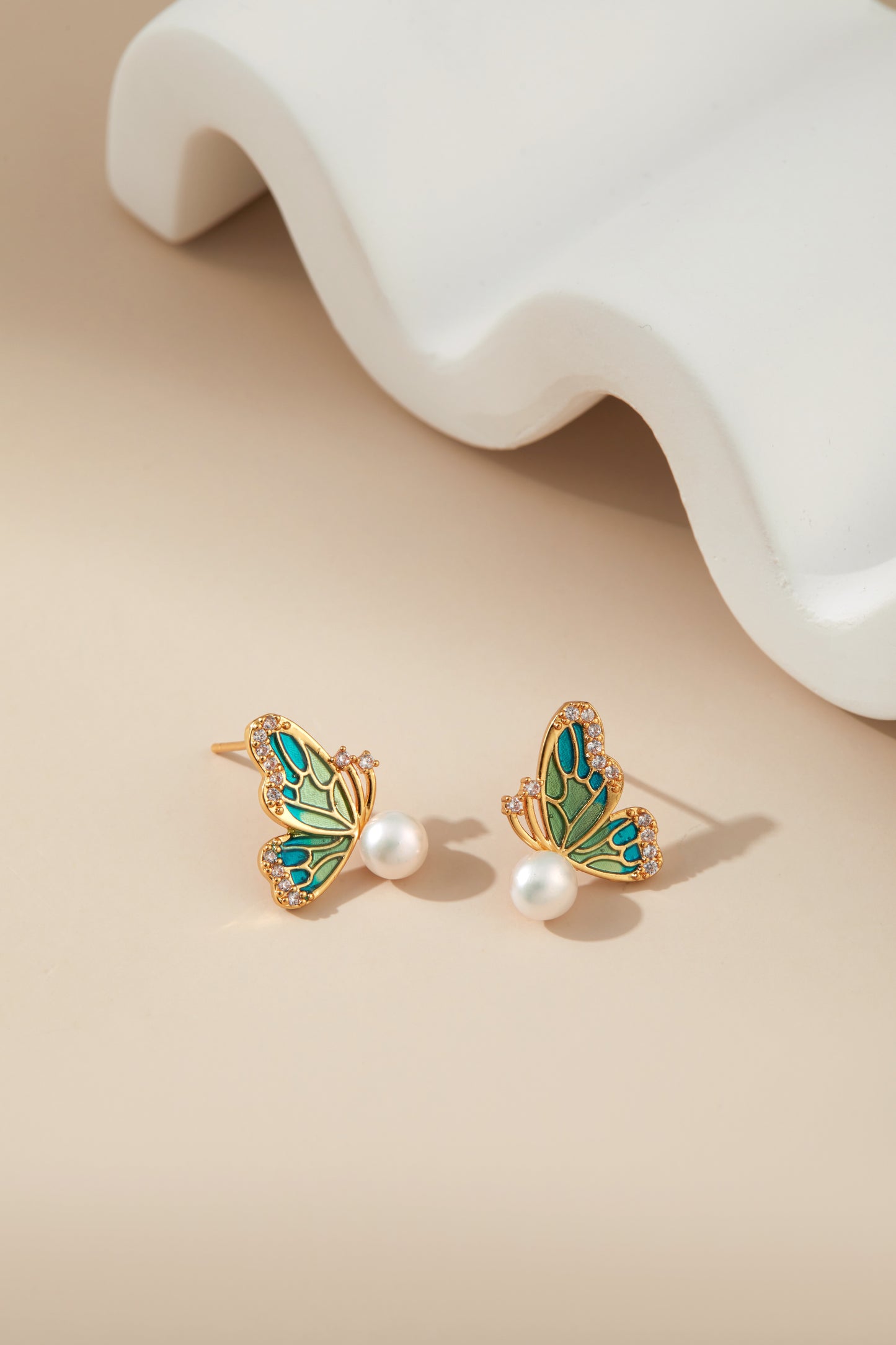 Green Butterfly pearl ear studs