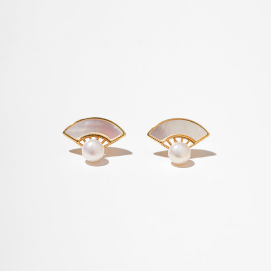 Folding Fan – Mother-of-Pearl Fan & Pearl Stud Earrings