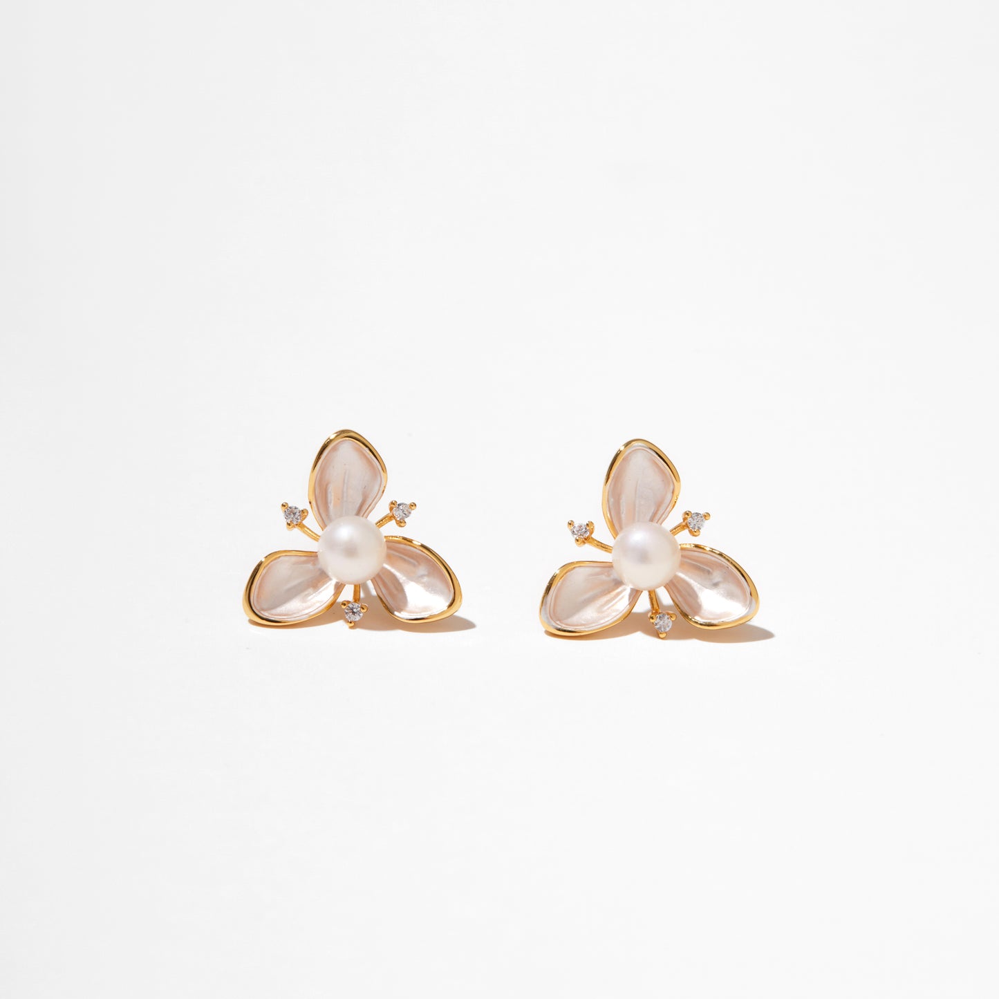 Morning Orchid – Shell Petal Flower & Pearl Stud Earrings