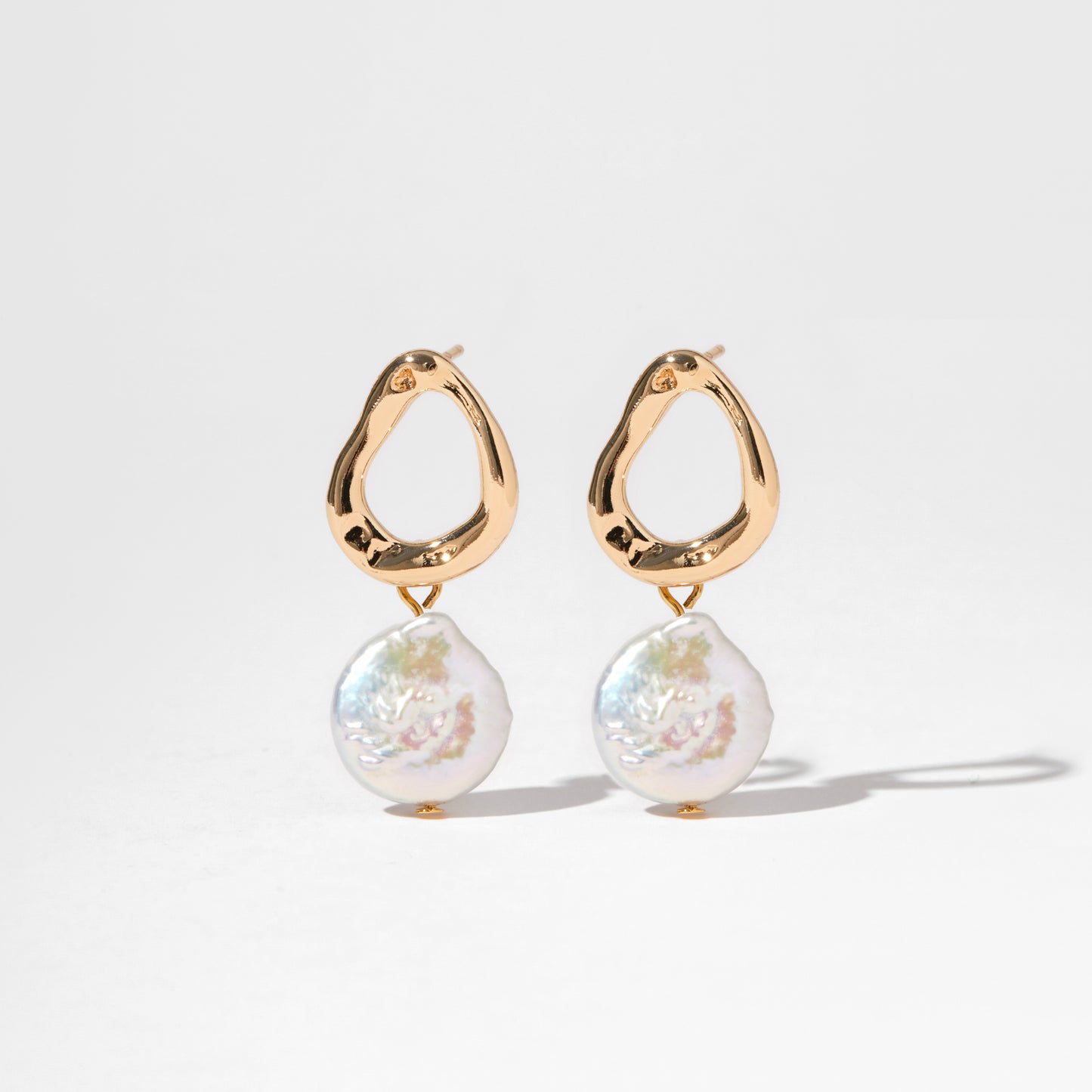 Moon Drop – Organic Loop & Coin Pearl Drop Earrings