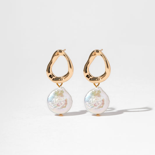 Moon Drop – Organic Loop & Coin Pearl Drop Earrings